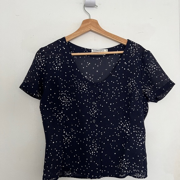 Club Monaco Poka Dot Button Down Blouse - Picture 3 of 5